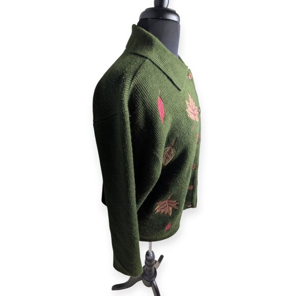 Croft & Barrow Leaf Patterned Green Knit Button Front Cardigan Women's Size XL - Picture 6 of 14